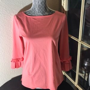 🔴 Ann Taylor Factory Salmon Ruffle Sleeve